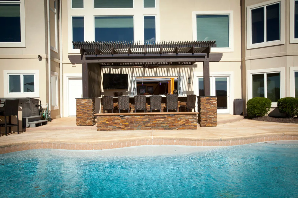 Louvered Roof with Stone Outdoor Kitchen by American Louvered Roof Systems - Photo 5
