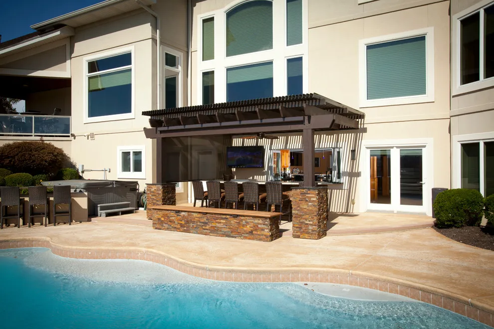 Louvered Roof with Stone Outdoor Kitchen by American Louvered Roof Systems - Photo 4