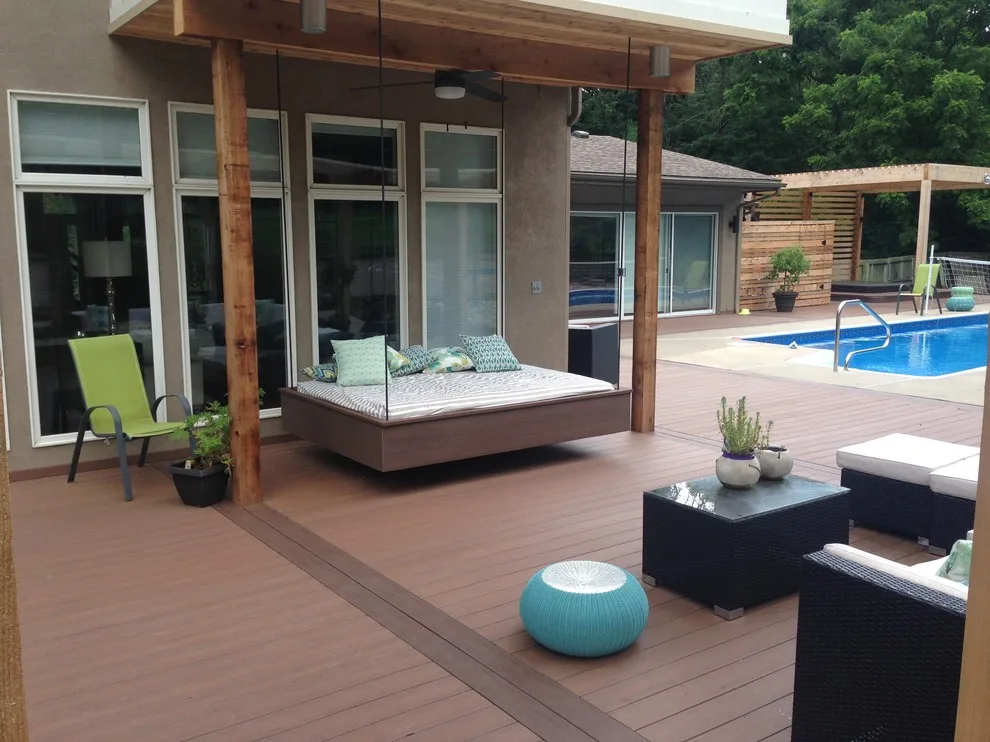 Leawood | Tailored Contemporary Deck Featuring a Hanging Bed and Pergola by Creative Concepts & Design, LLC - Photo 3