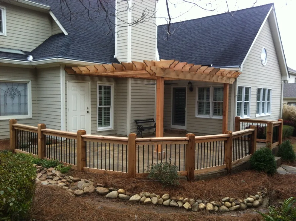 Cedar pergola featuring cedar accent railings by DeckThisOut - Photo 2