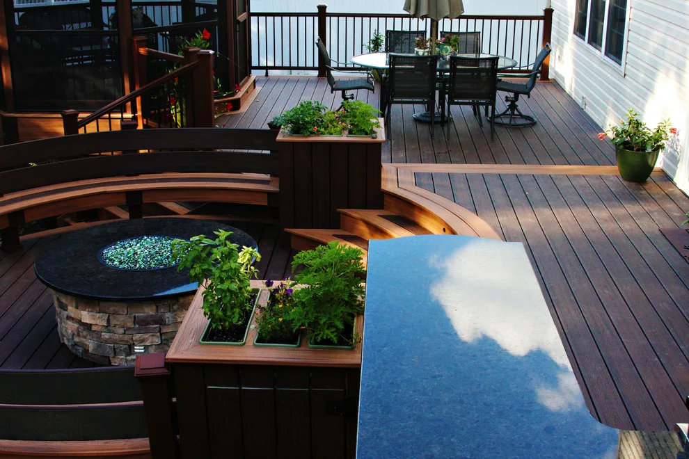 Screened Gazebo with Circular Fire Pit Deck by Miles Deck Construction - Photo 6
