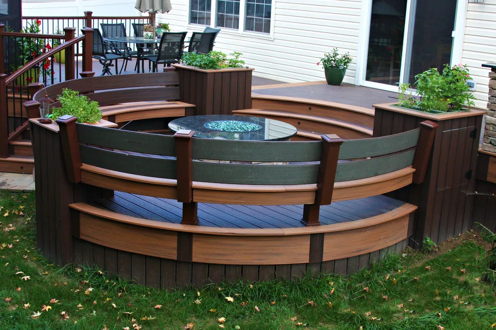 Screened Gazebo with Circular Fire Pit Deck by Miles Deck Construction - Photo 4
