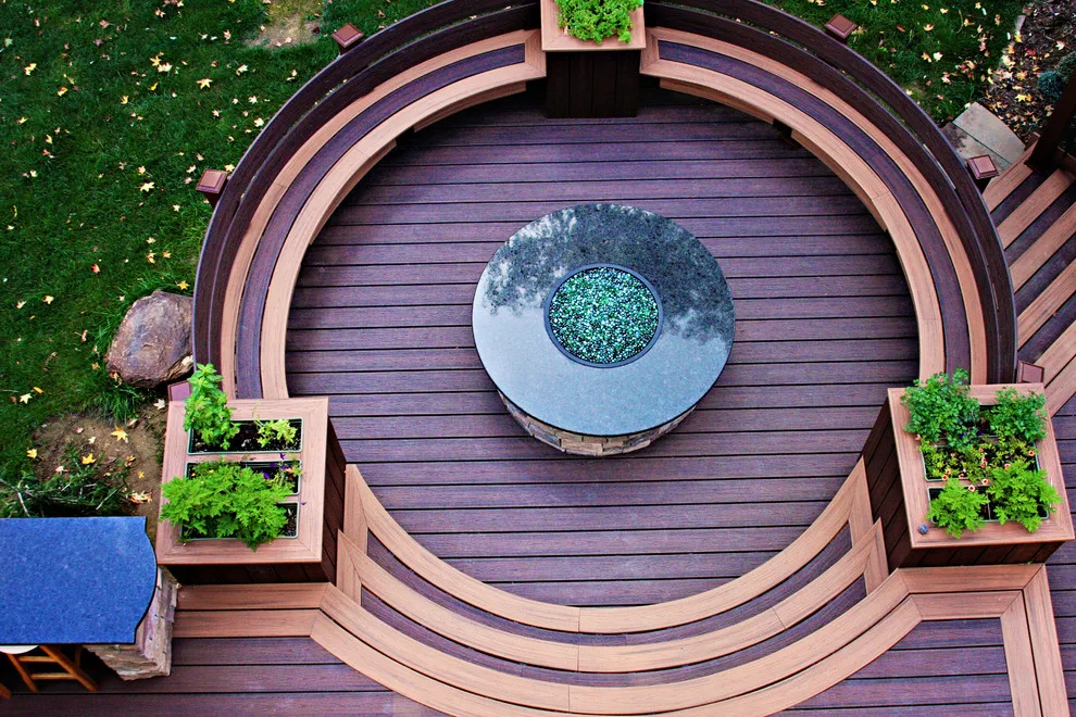 Screened Gazebo with Circular Fire Pit Deck by Miles Deck Construction - Photo 3