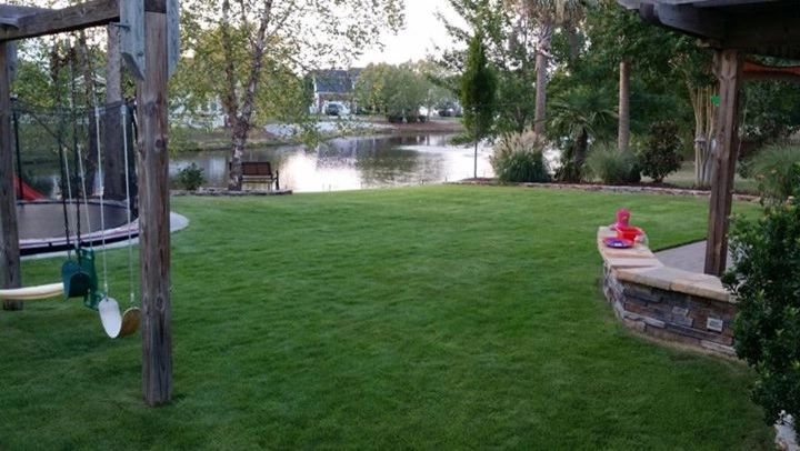 Charlotte NC - Trampoline landscaped back yard by SecureTurf - Charlotte Landscaping Experts - Photo 2