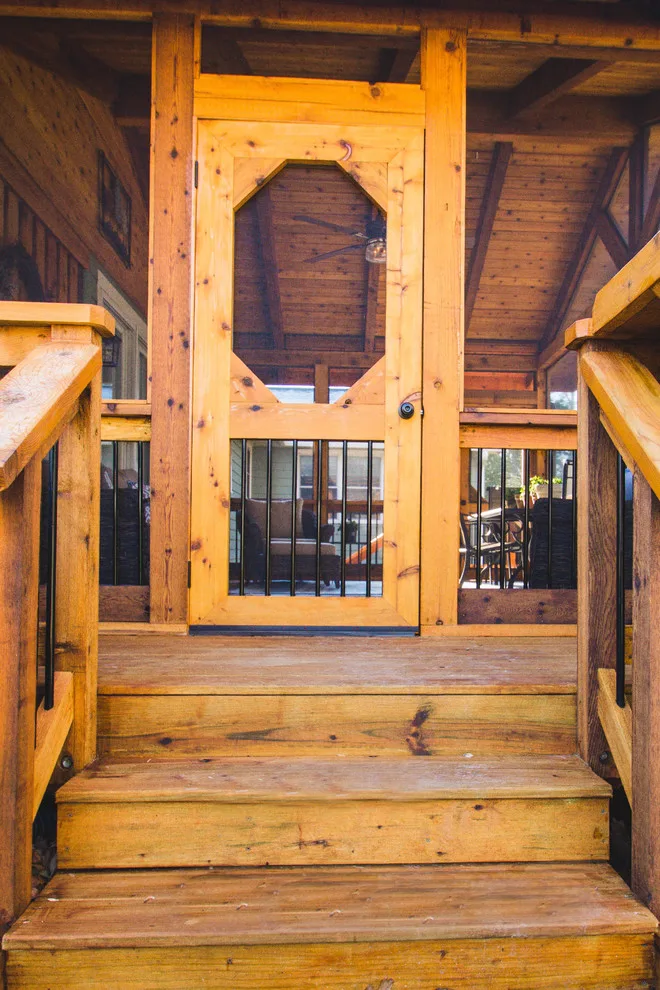 Englewood Cedar screened room with visible beams by Smoky Mountain Deck Builders - Photo 9