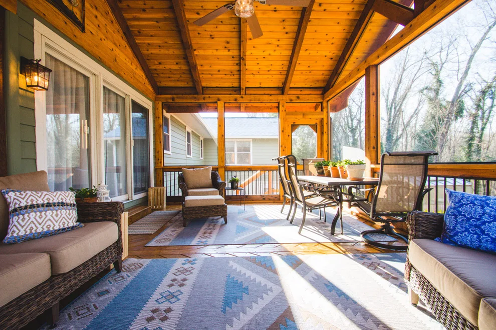 Englewood Cedar screened room with visible beams by Smoky Mountain Deck Builders - Photo 15