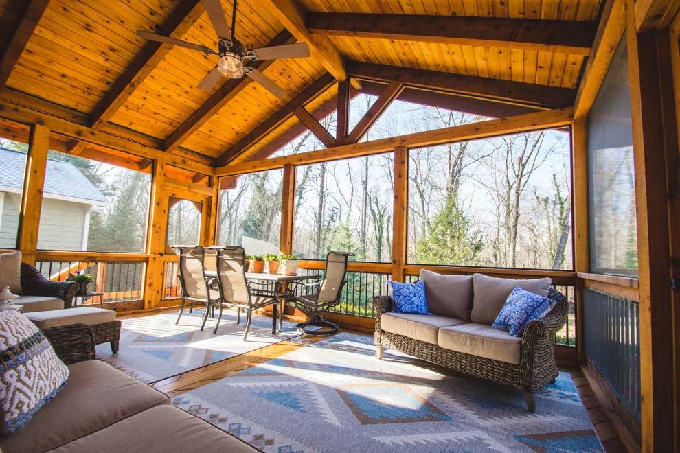 Englewood Cedar screened room with visible beams by Smoky Mountain Deck Builders - Photo 5
