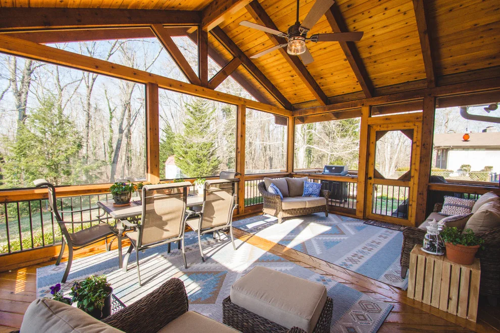 Englewood Cedar screened room with visible beams by Smoky Mountain Deck Builders - Photo 14