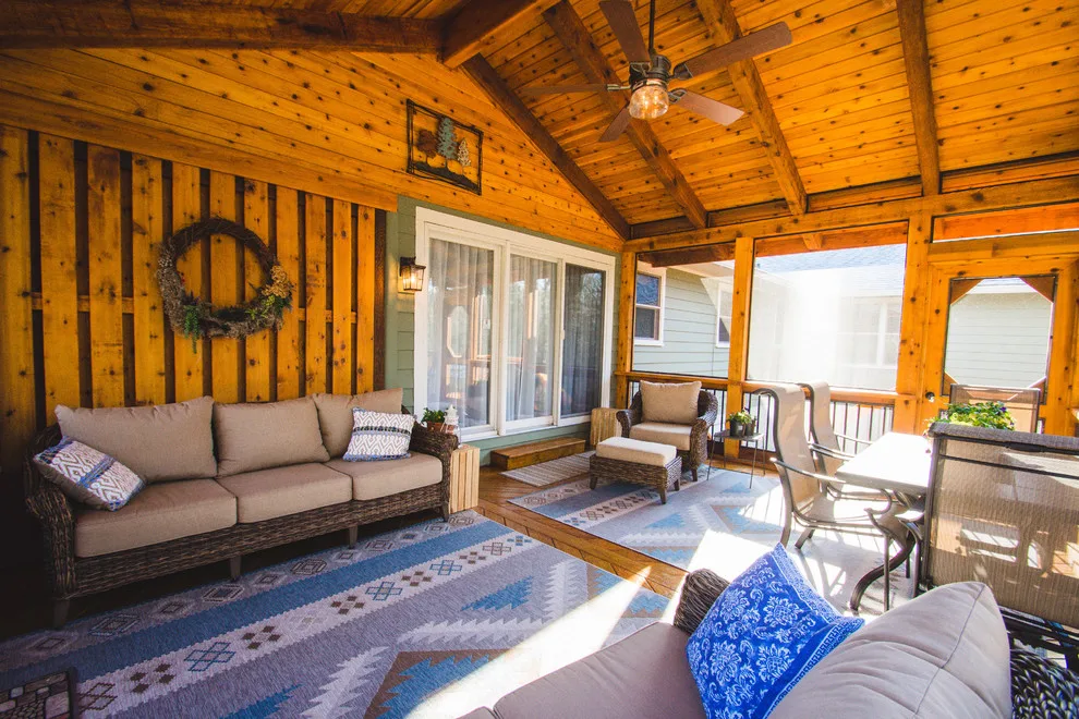 Englewood Cedar screened room with visible beams by Smoky Mountain Deck Builders - Photo 17