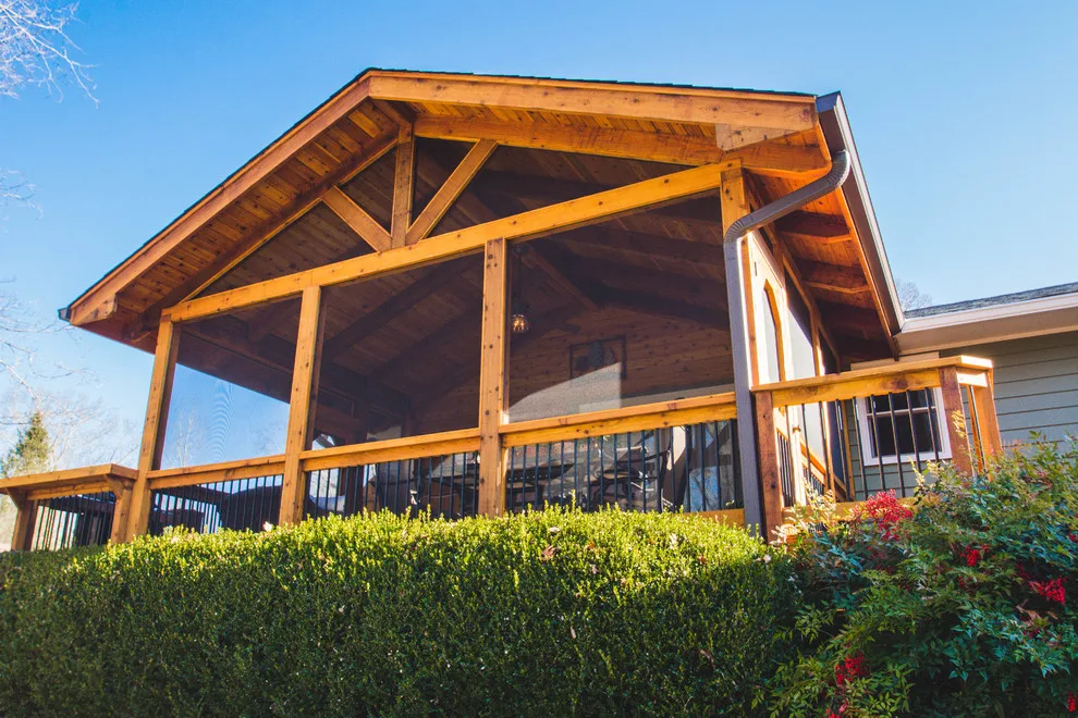Englewood Cedar screened room with visible beams by Smoky Mountain Deck Builders - Photo 16