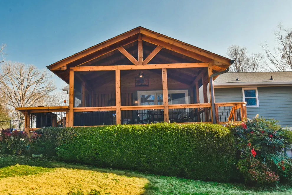 Englewood Cedar screened room with visible beams by Smoky Mountain Deck Builders - Photo 4