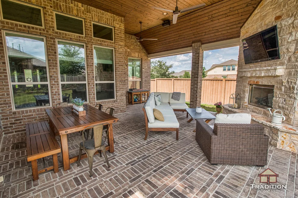 Elevated Patio Featuring Stone Fireplace in Katy, TX by Tradition Outdoor Living - Photo 14