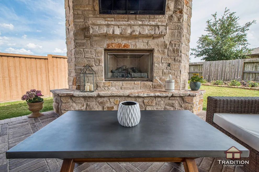 Elevated Patio Featuring Stone Fireplace in Katy, TX by Tradition Outdoor Living - Photo 5