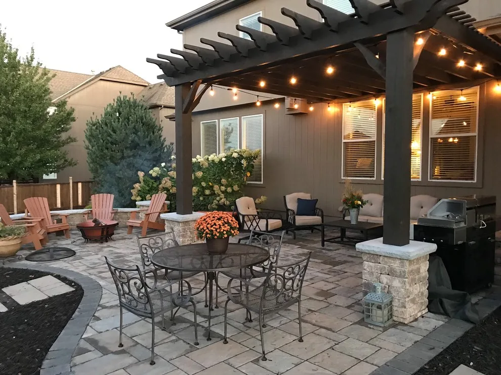Kansas Paver Patio Featuring a Pergola and Removable Fire Pit by Kansas City Hardscapes - Photo 12