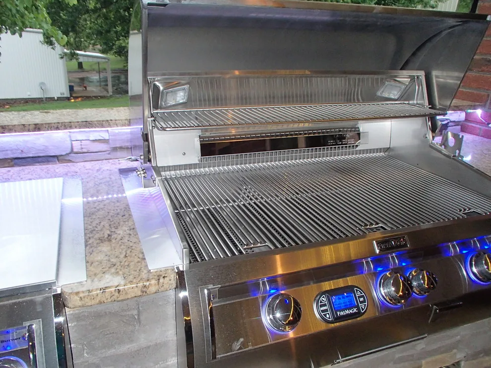 L-Shaped Outdoor Kitchen Featuring Distinctive Lighting by Big Ridge Outdoor Kitchens, LLC - Photo 9