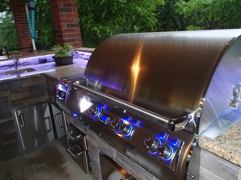 L-Shaped Outdoor Kitchen Featuring Distinctive Lighting by Big Ridge Outdoor Kitchens, LLC - Photo 5