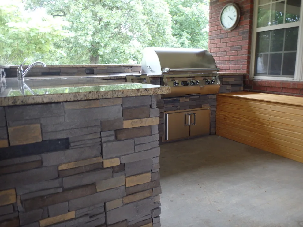 L-Shaped Outdoor Kitchen Featuring Distinctive Lighting by Big Ridge Outdoor Kitchens, LLC - Photo 10