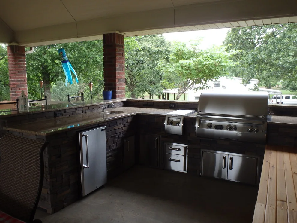 L-Shaped Outdoor Kitchen Featuring Distinctive Lighting by Big Ridge Outdoor Kitchens, LLC - Photo 6