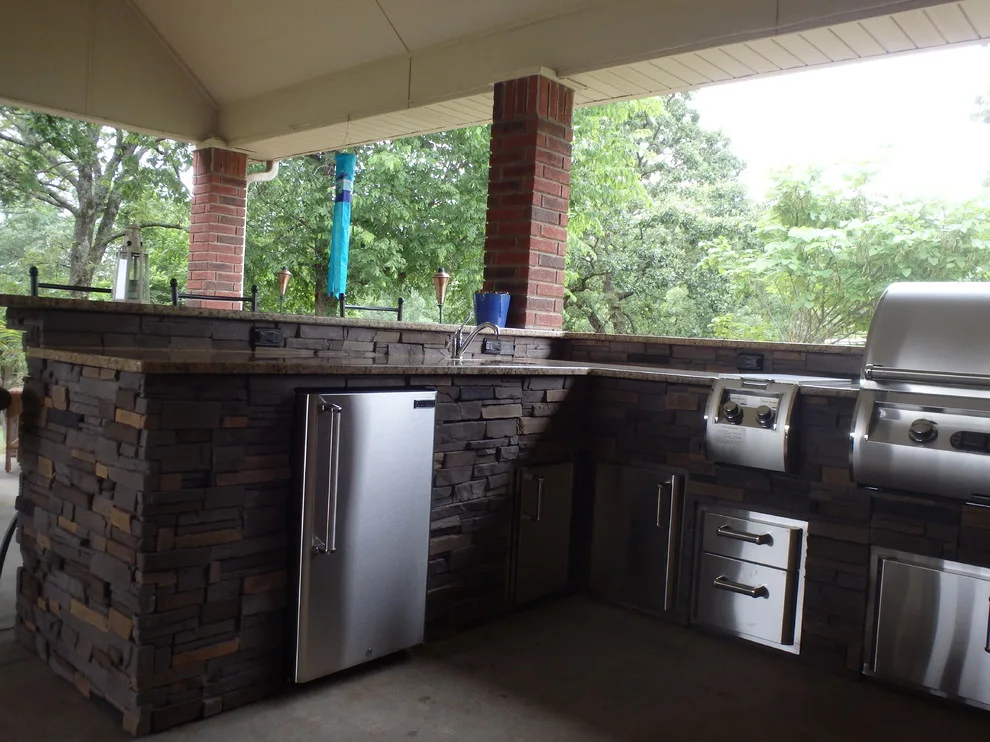 L-Shaped Outdoor Kitchen Featuring Distinctive Lighting by Big Ridge Outdoor Kitchens, LLC - Photo 8