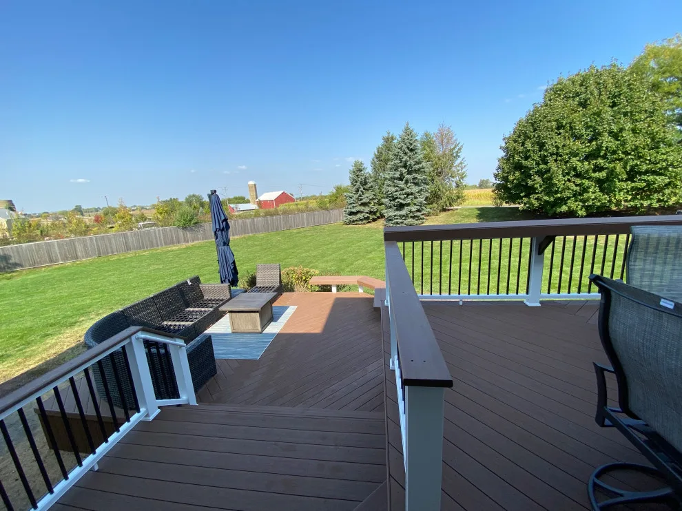 Rustic Elm Multi-level TimberTech Deck with Floating Bench in Naperville, IL by Archadeck Of Chicagoland - Photo 3