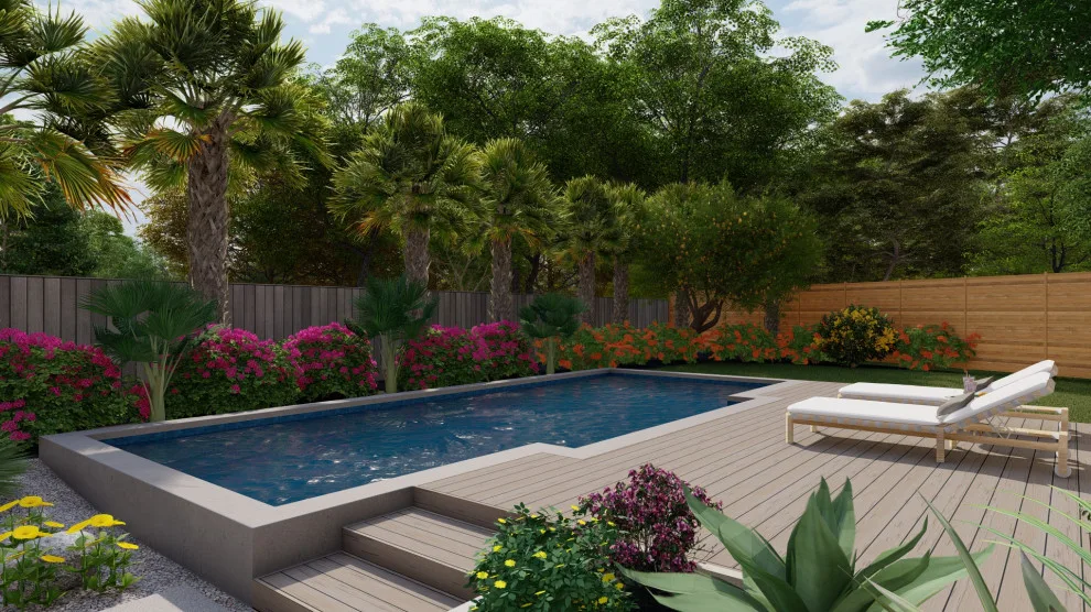 Custom Concrete Patio and Stucco Planters with Composite Pool Deck by BioScapes LLC - Photo 5