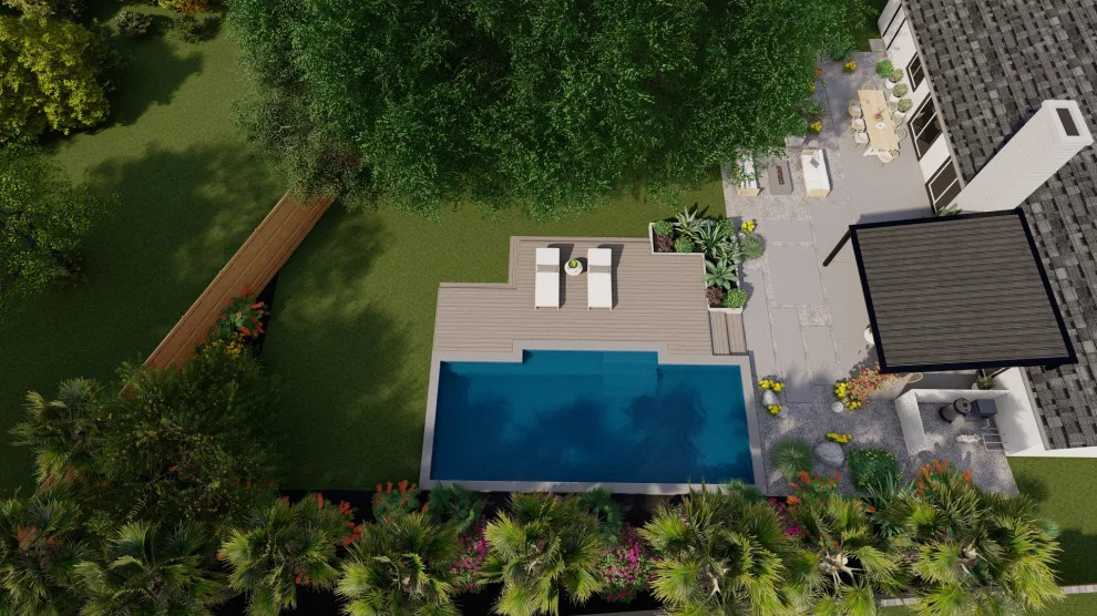 Custom Concrete Patio and Stucco Planters with Composite Pool Deck by BioScapes LLC - Photo 2