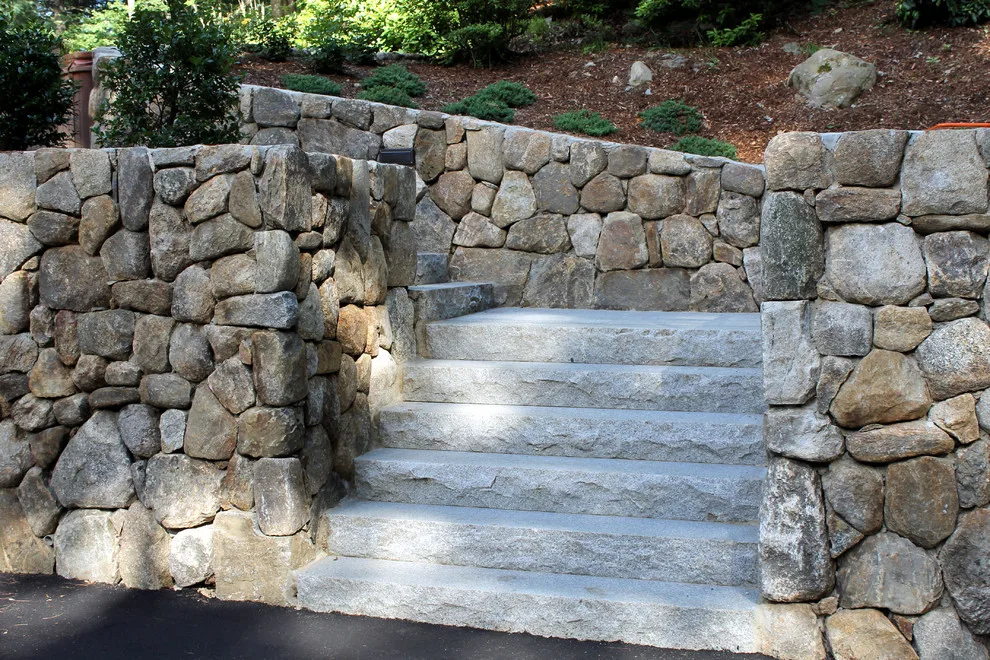 Fieldstone Wall Construction, Granite Step Installation & Paver Patio in Weston, MA by Premier Pavers & Hardscape Co - Photo 2