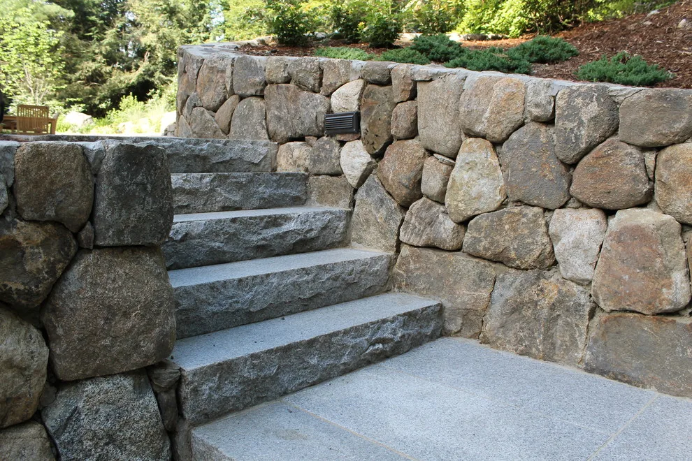 Fieldstone Wall Construction, Granite Step Installation & Paver Patio in Weston, MA by Premier Pavers & Hardscape Co - Photo 8