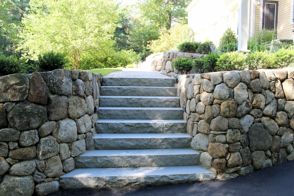 Fieldstone Wall Construction, Granite Step Installation & Paver Patio in Weston, MA by Premier Pavers & Hardscape Co - Photo 6