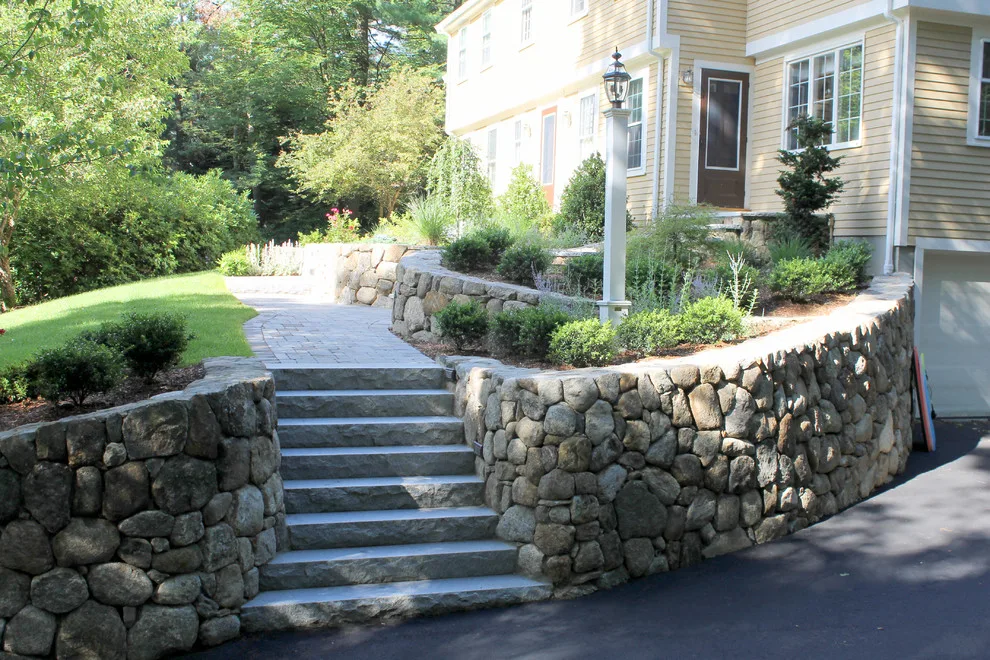 Fieldstone Wall Construction, Granite Step Installation & Paver Patio in Weston, MA by Premier Pavers & Hardscape Co - Photo 27