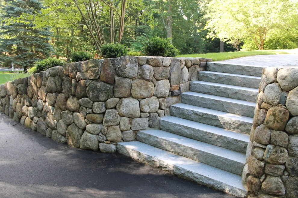 Fieldstone Wall Construction, Granite Step Installation & Paver Patio in Weston, MA by Premier Pavers & Hardscape Co - Photo 19