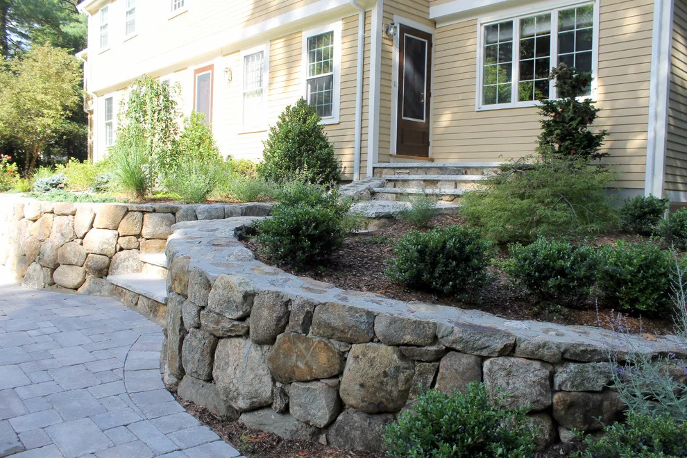 Fieldstone Wall Construction, Granite Step Installation & Paver Patio in Weston, MA by Premier Pavers & Hardscape Co - Photo 4