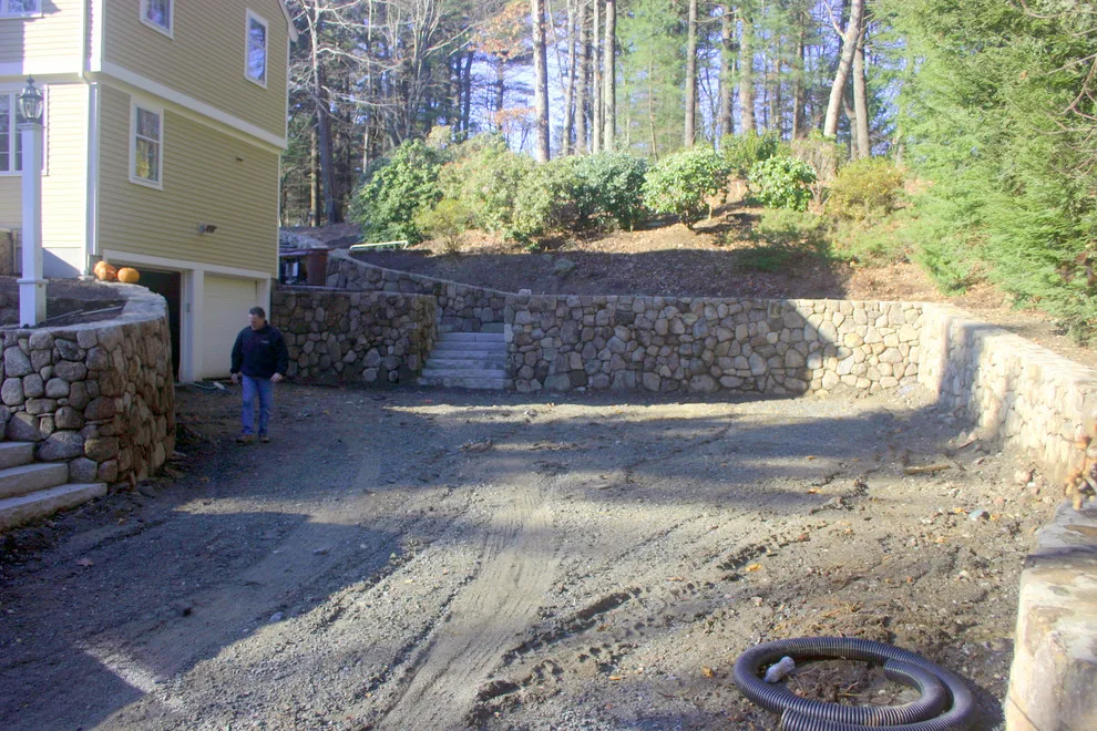 Fieldstone Wall Construction, Granite Step Installation & Paver Patio in Weston, MA by Premier Pavers & Hardscape Co - Photo 21