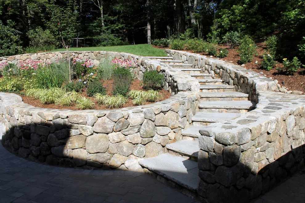 Fieldstone Wall Construction, Granite Step Installation & Paver Patio in Weston, MA by Premier Pavers & Hardscape Co - Photo 25