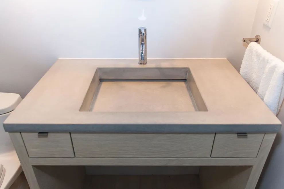 Coastal Condominium Bathroom Featuring Concrete Shower and Vanities by Thiel Studios - Photo 2