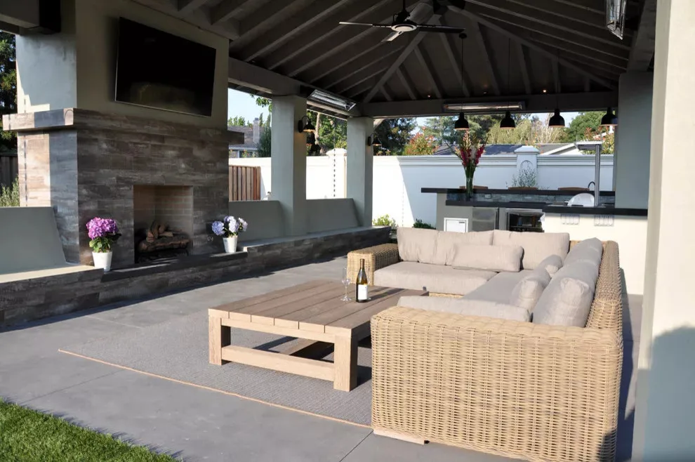 Pleasanton outdoor fire feature, kitchen seating wall, and bar area by East Bay Masonry - Photo 5