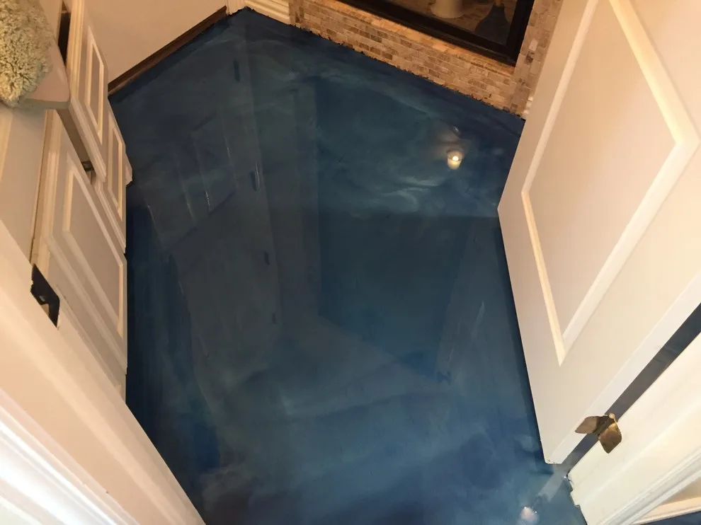 Blue Metallic Epoxy Flooring for Pool House by Versatile Coatings LLC - Photo 5