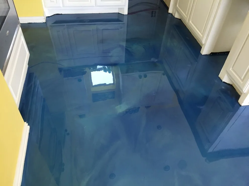 Blue Metallic Epoxy Flooring for Pool House by Versatile Coatings LLC - Photo 3