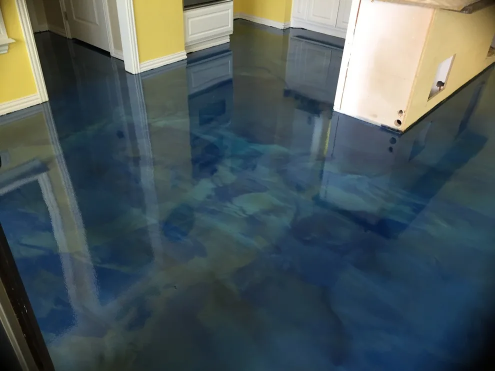Blue Metallic Epoxy Flooring for Pool House by Versatile Coatings LLC - Photo 2