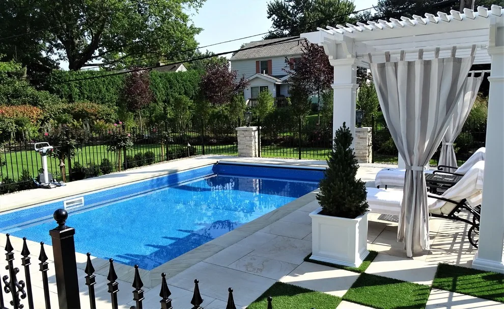 Checkerboard Turf Pool Project with Stone Patio by Land Creations Landscaping Inc. - Photo 5