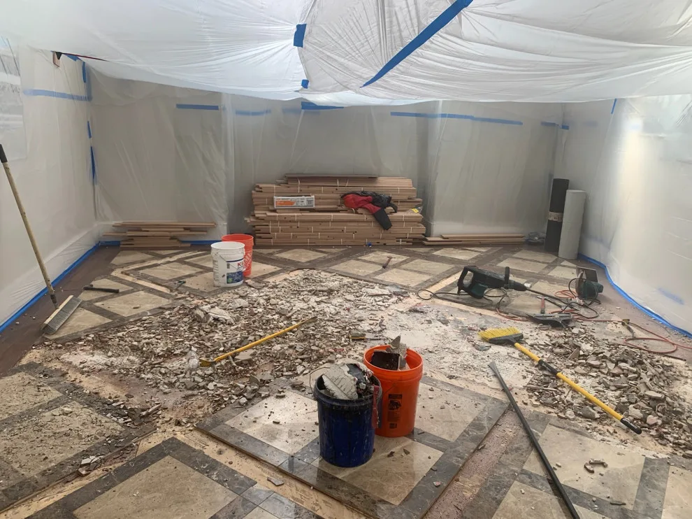Wood flooring renovation and marble inlays modification by Fine Line Flooring Inc. - Photo 5