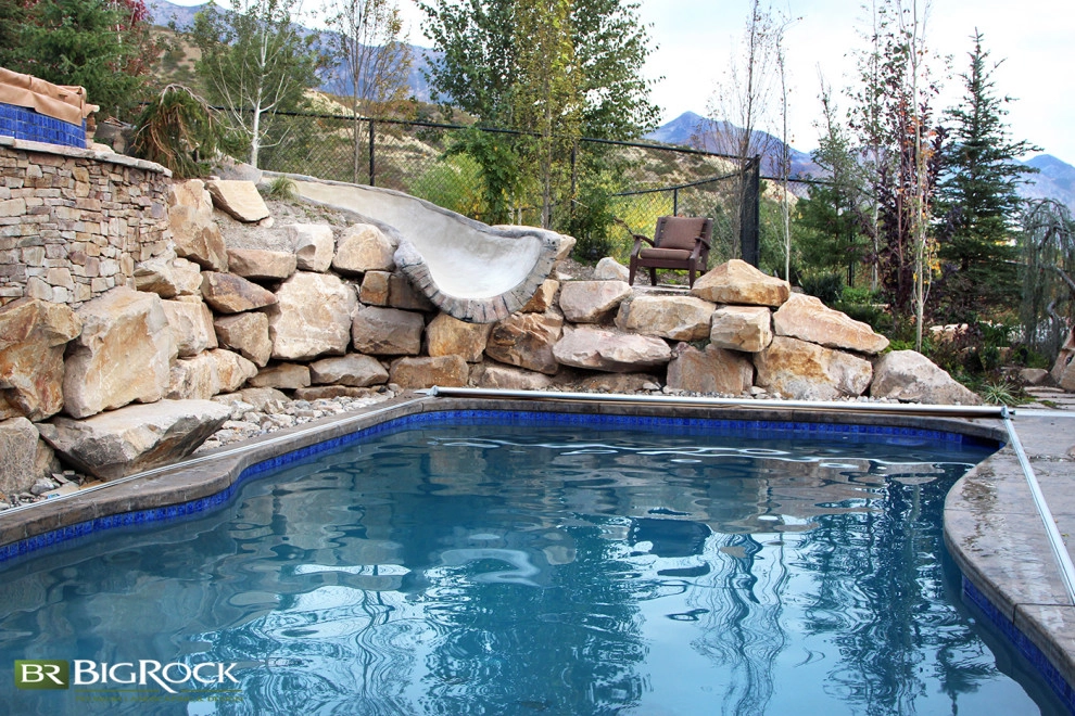 Rustic Pool With Hot Tub And Natural Landscaping by Big Rock Landscaping - Photo 17