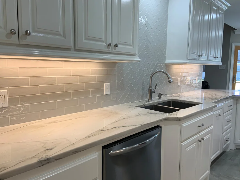 Textured Subway Tile Backsplash Setup by Benchmark Renovations - Photo 5