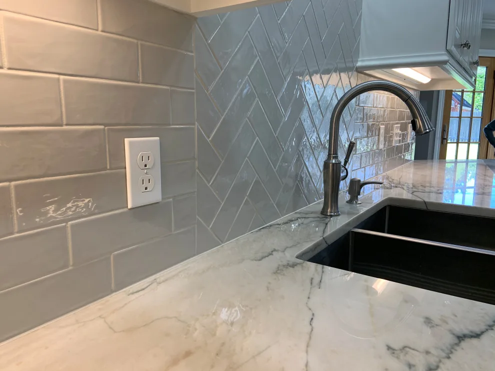 Textured Subway Tile Backsplash Setup by Benchmark Renovations - Photo 3