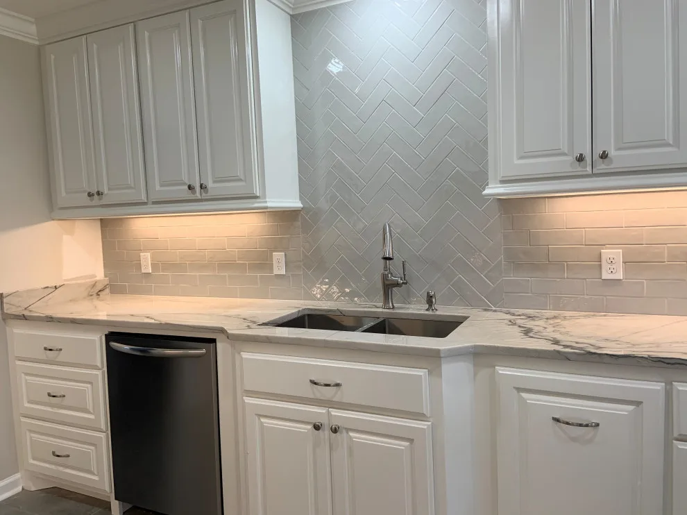 Textured Subway Tile Backsplash Setup by Benchmark Renovations - Photo 6