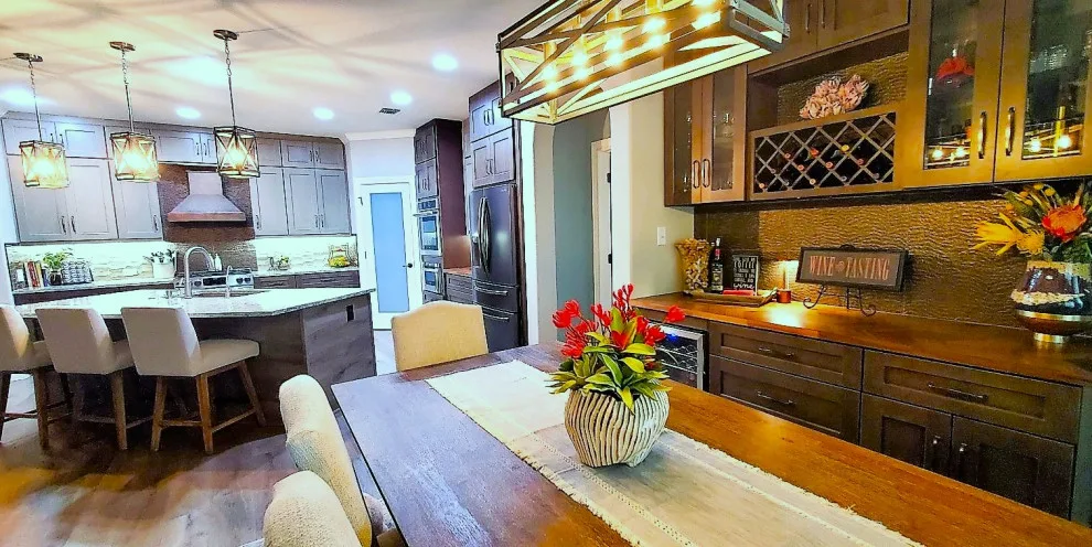 Rustic Modern Kitchen Renovation - Warm Taupe Cabinets and Textured Backsplash by Calming Spaces Interiors, Design & Remodeling - Photo 5
