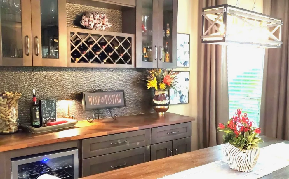 Rustic Modern Kitchen Renovation - Warm Taupe Cabinets and Textured Backsplash by Calming Spaces Interiors, Design & Remodeling - Photo 9