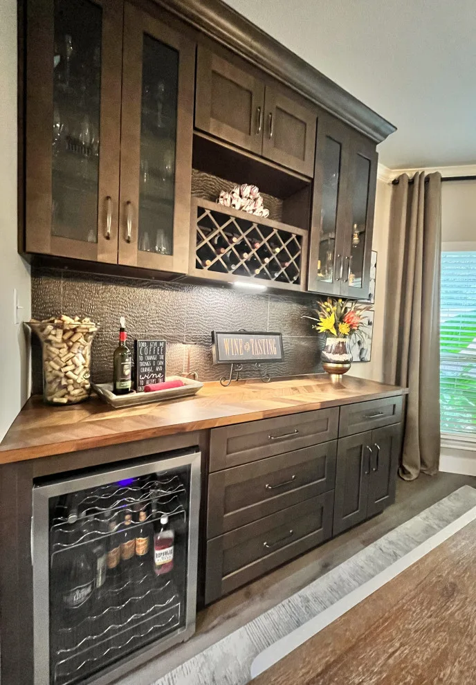 Rustic Modern Kitchen Renovation - Warm Taupe Cabinets and Textured Backsplash by Calming Spaces Interiors, Design & Remodeling - Photo 2