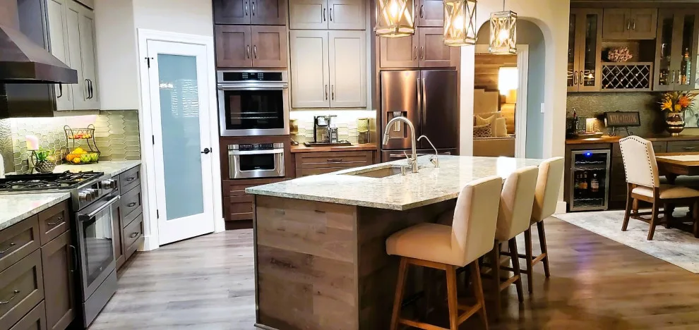 Rustic Modern Kitchen Renovation - Warm Taupe Cabinets and Textured Backsplash by Calming Spaces Interiors, Design & Remodeling - Photo 4