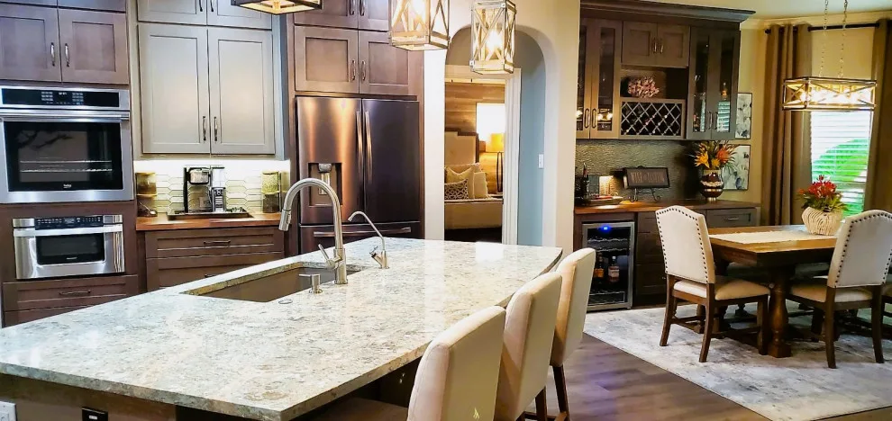 Rustic Modern Kitchen Renovation - Warm Taupe Cabinets and Textured Backsplash by Calming Spaces Interiors, Design & Remodeling - Photo 13